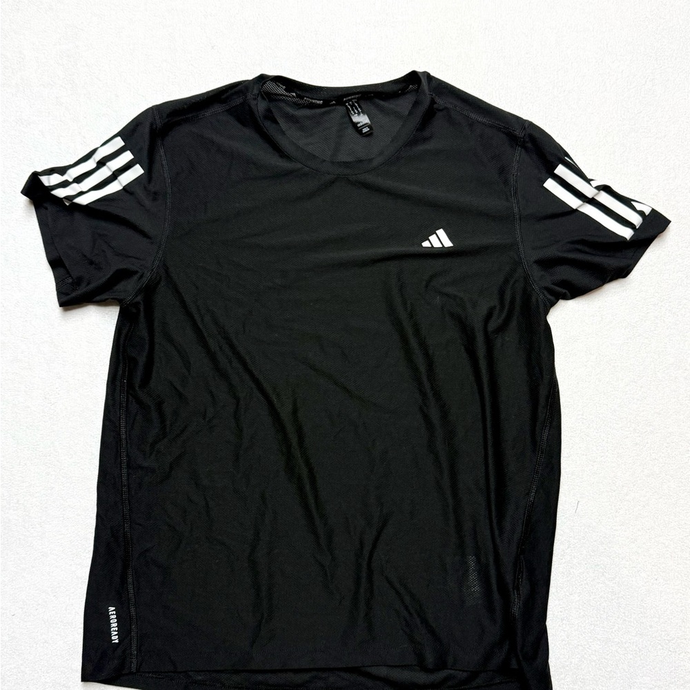 adidas aeroready Black Short-Sleeve Athletic Tee with White Stripes
